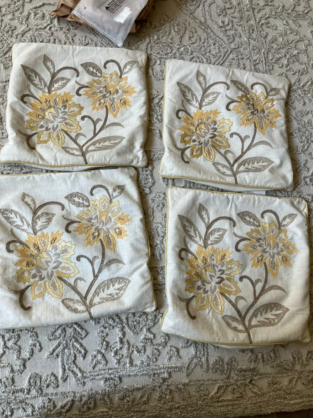 Pier 1 Floral Accent Pillow Covers in Yellow and Taupe